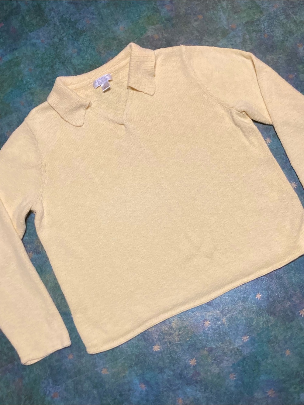 100% Cotton Buttery Yellow Collared Summer Sweater Christopher & Banks Sz L Boxy